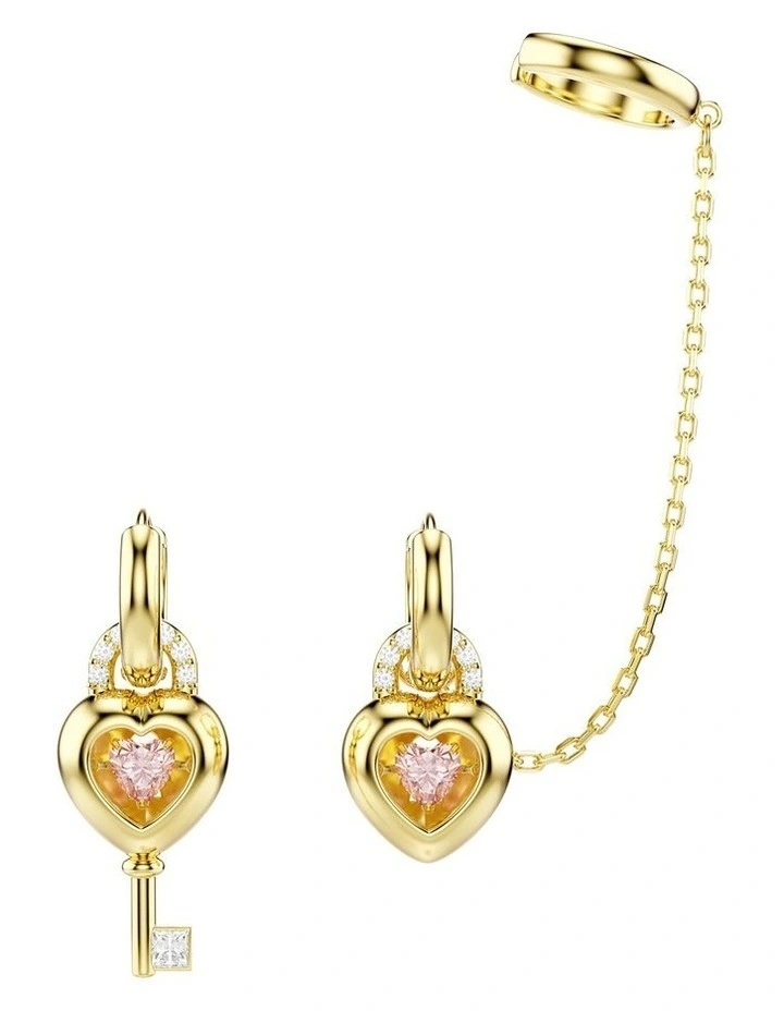 Idyllia With Ear Cuff Mixed Cuts Heart With Key Gold-Tone Plated Drop Earrings in Pink image 2