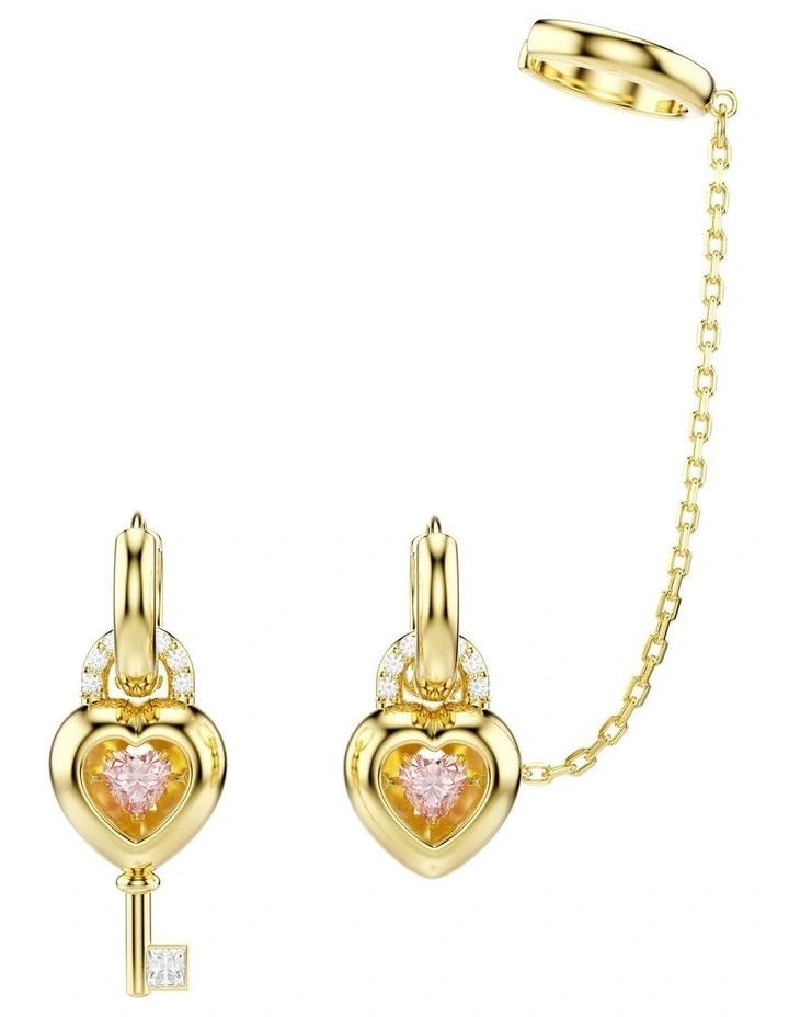 Idyllia With Ear Cuff Mixed Cuts Heart With Key Gold-Tone Plated Drop Earrings in Pink image 2