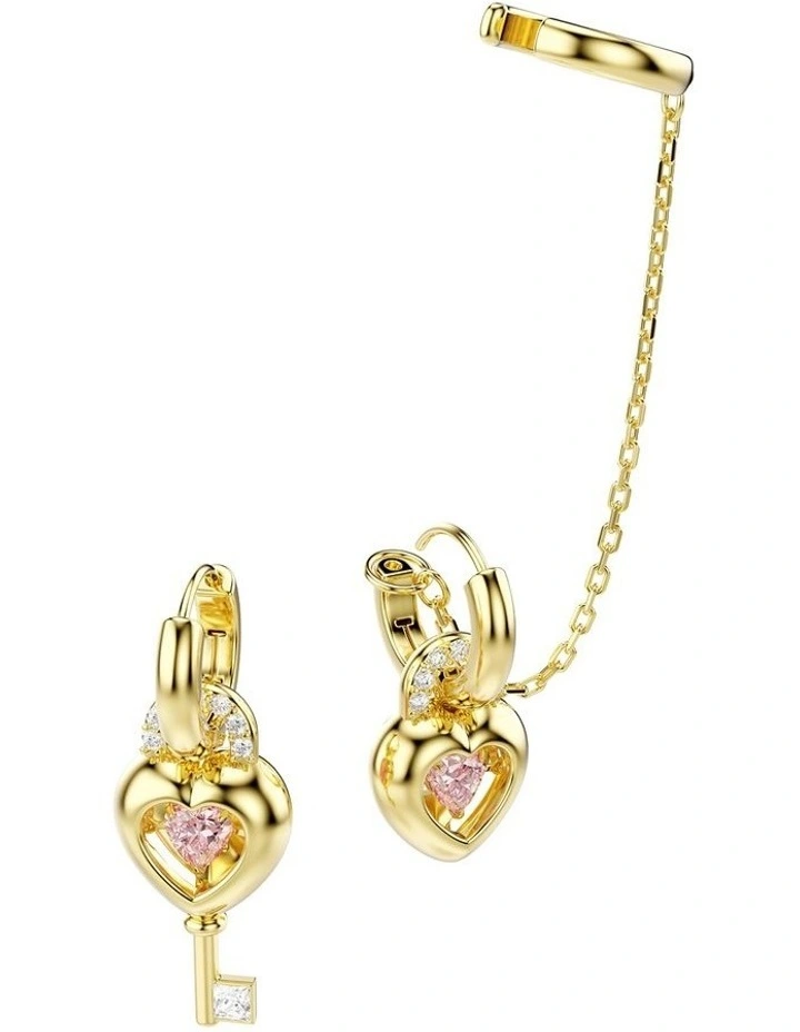 Idyllia With Ear Cuff Mixed Cuts Heart With Key Gold-Tone Plated Drop Earrings in Pink image 3