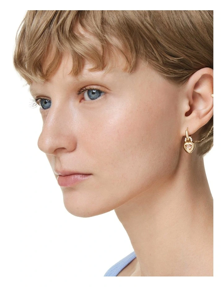 Idyllia With Ear Cuff Mixed Cuts Heart With Key Gold-Tone Plated Drop Earrings in Pink image 6