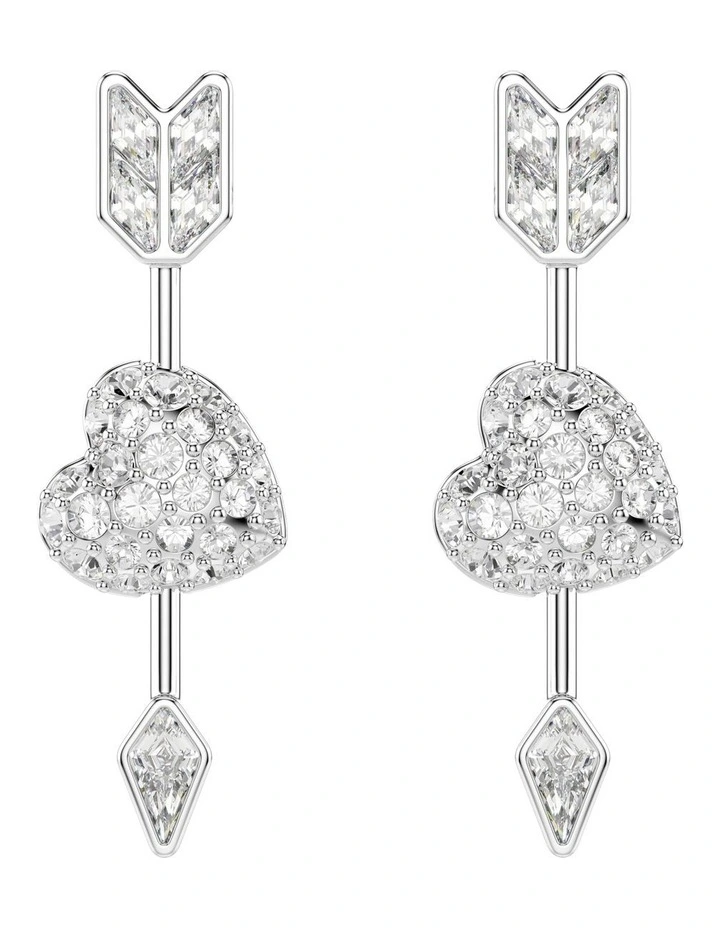 Idyllia Mixed Cuts Heart With Arrow Rhodium Plated Drop Earrings in White image 1
