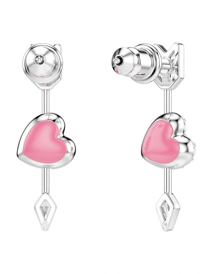 Idyllia Mixed Cuts Heart With Arrow Rhodium Plated Drop Earrings in White image 4