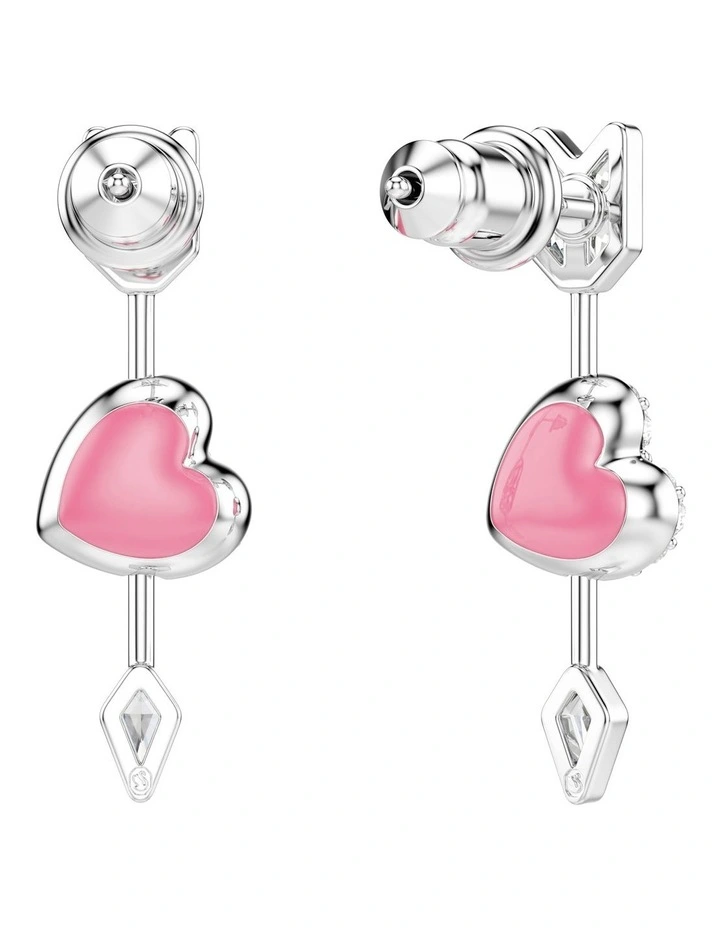 Idyllia Mixed Cuts Heart With Arrow Rhodium Plated Drop Earrings in White image 4