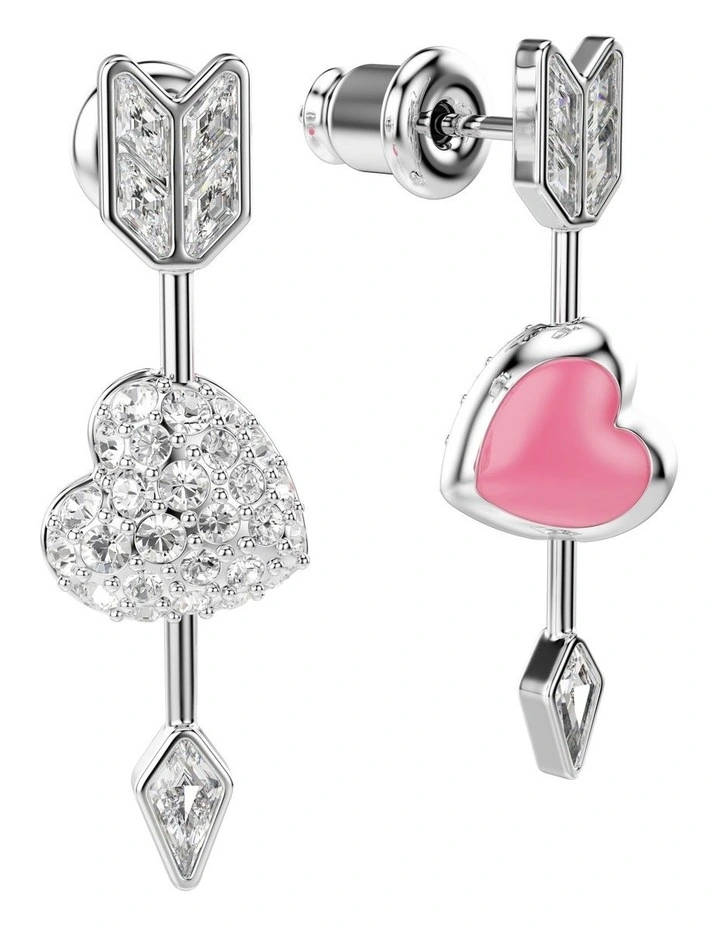 Idyllia Mixed Cuts Heart With Arrow Rhodium Plated Drop Earrings in White image 5
