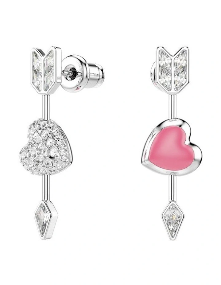 Idyllia Mixed Cuts Heart With Arrow Rhodium Plated Drop Earrings in White image 6