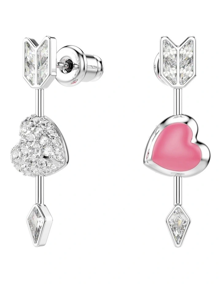 Idyllia Mixed Cuts Heart With Arrow Rhodium Plated Drop Earrings in White image 6