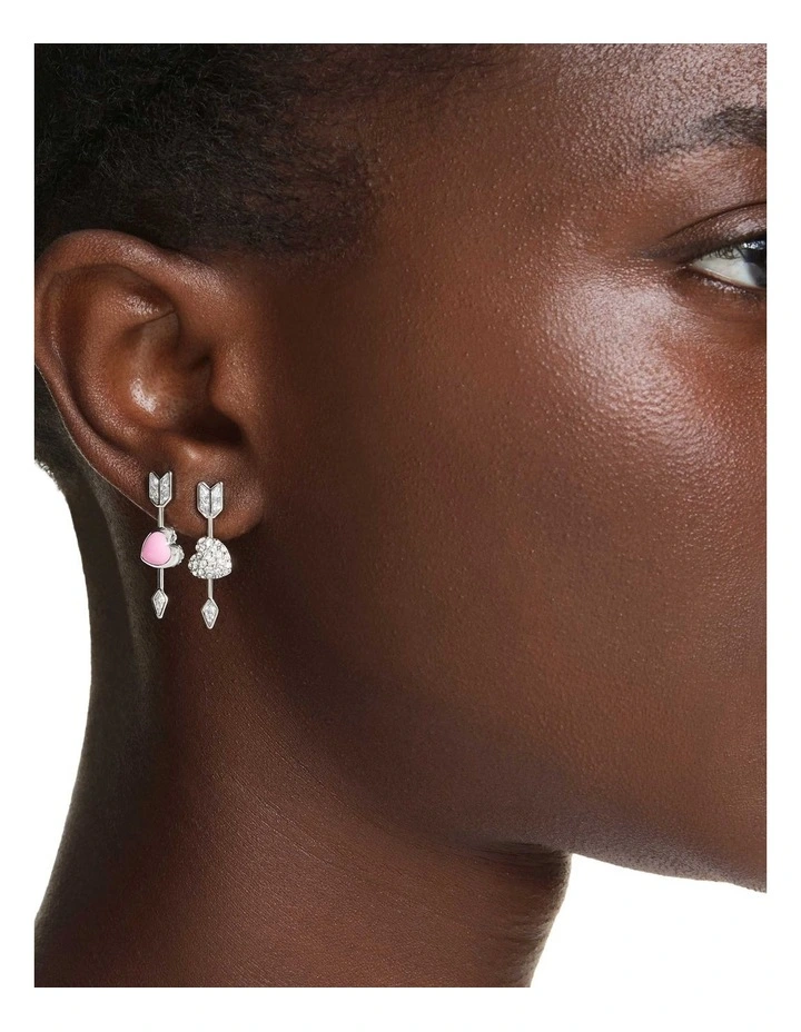 Idyllia Mixed Cuts Heart With Arrow Rhodium Plated Drop Earrings in White image 7