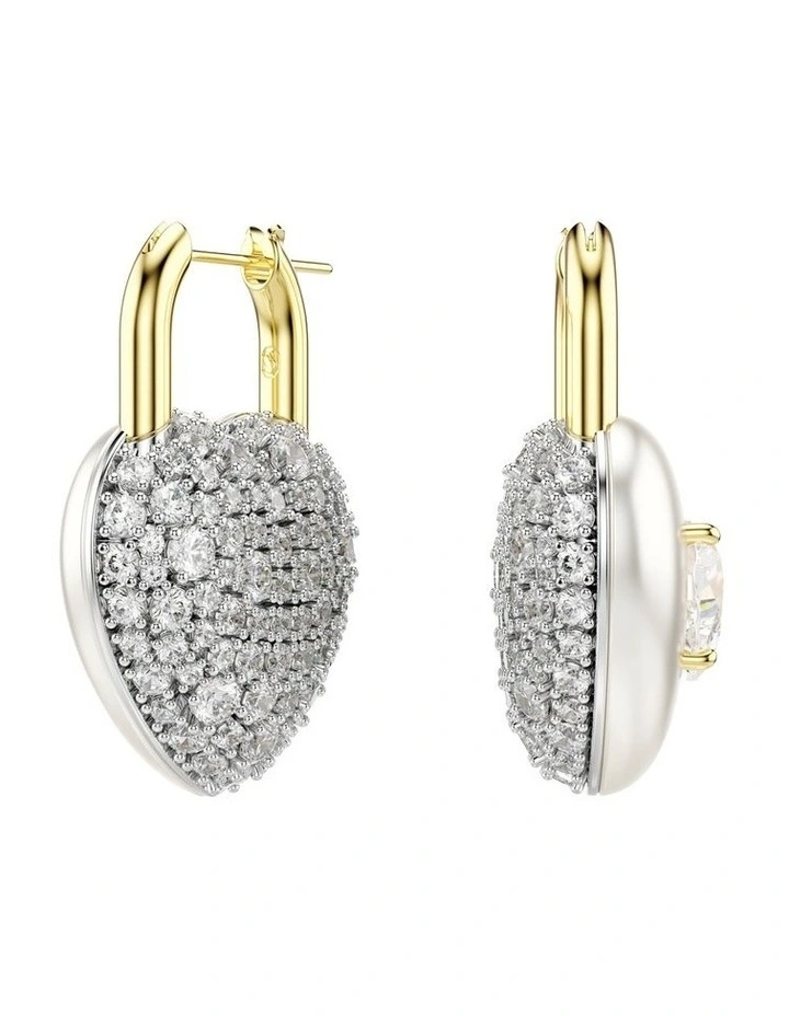 Idyllia Mixed Cuts Heart Gold-Tone Plated Drop Earrings in White image 1