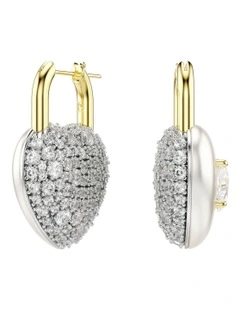 Idyllia Mixed Cuts Heart Gold-Tone Plated Drop Earrings in White