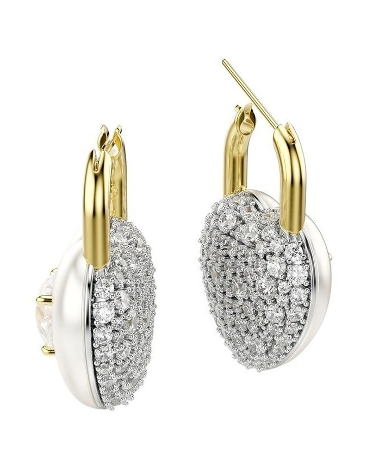 Idyllia Mixed Cuts Heart Gold-Tone Plated Drop Earrings in White image 3