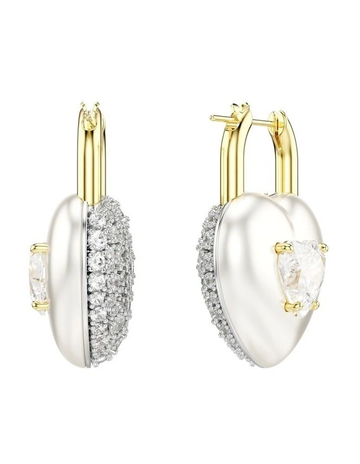 Idyllia Mixed Cuts Heart Gold-Tone Plated Drop Earrings in White image 4