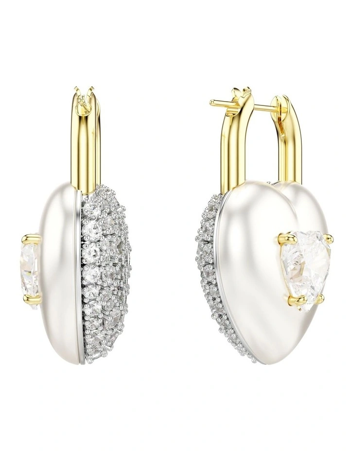 Idyllia Mixed Cuts Heart Gold-Tone Plated Drop Earrings in White image 4