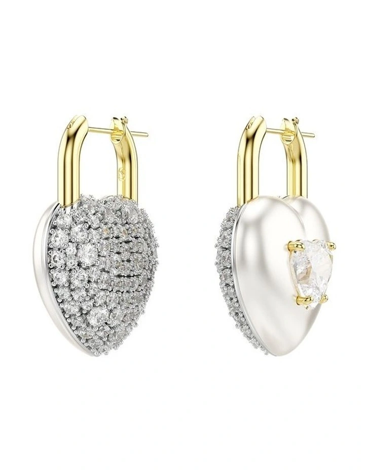 Idyllia Mixed Cuts Heart Gold-Tone Plated Drop Earrings in White image 5