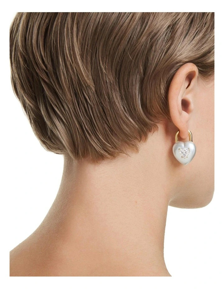 Idyllia Mixed Cuts Heart Gold-Tone Plated Drop Earrings in White image 6