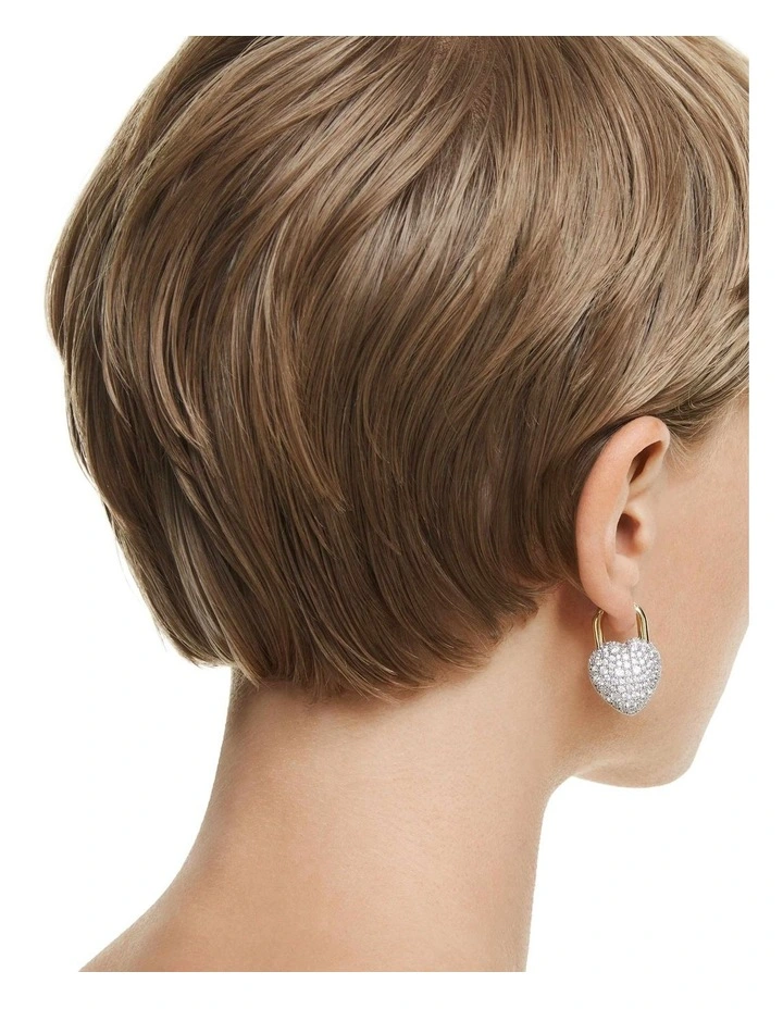 Idyllia Mixed Cuts Heart Gold-Tone Plated Drop Earrings in White image 7