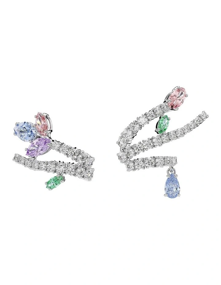 Mixed Cuts Rhodium Plated Ear Cuffs in Multi image 1