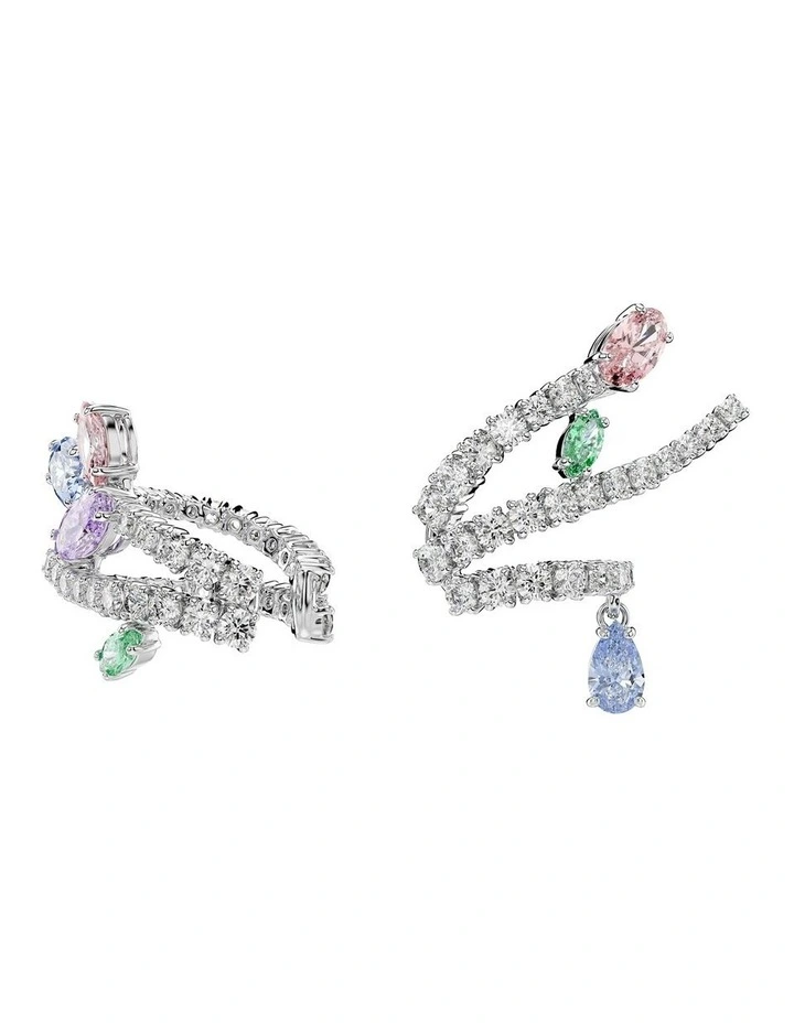 Mixed Cuts Rhodium Plated Ear Cuffs in Multi image 2