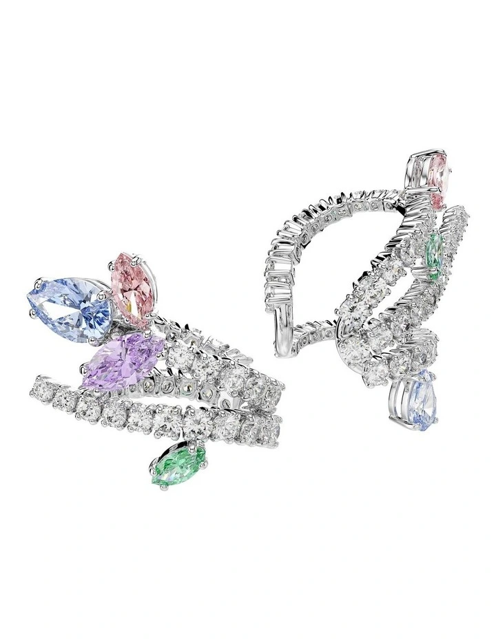 Mixed Cuts Rhodium Plated Ear Cuffs in Multi image 3
