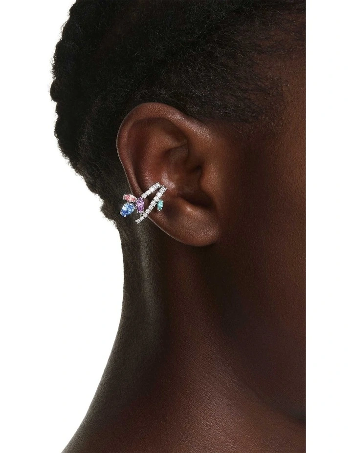 Mixed Cuts Rhodium Plated Ear Cuffs in Multi image 5
