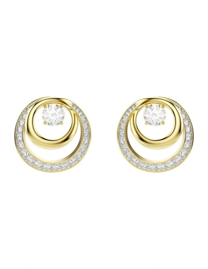 Hyperbola Round Cut Gold-Tone Plated Stud Earrings in White image 1