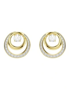 Hyperbola Round Cut Gold-Tone Plated Stud Earrings in White