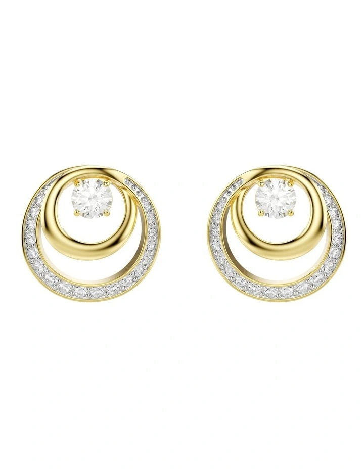 Hyperbola Round Cut Gold-Tone Plated Stud Earrings in White image 1