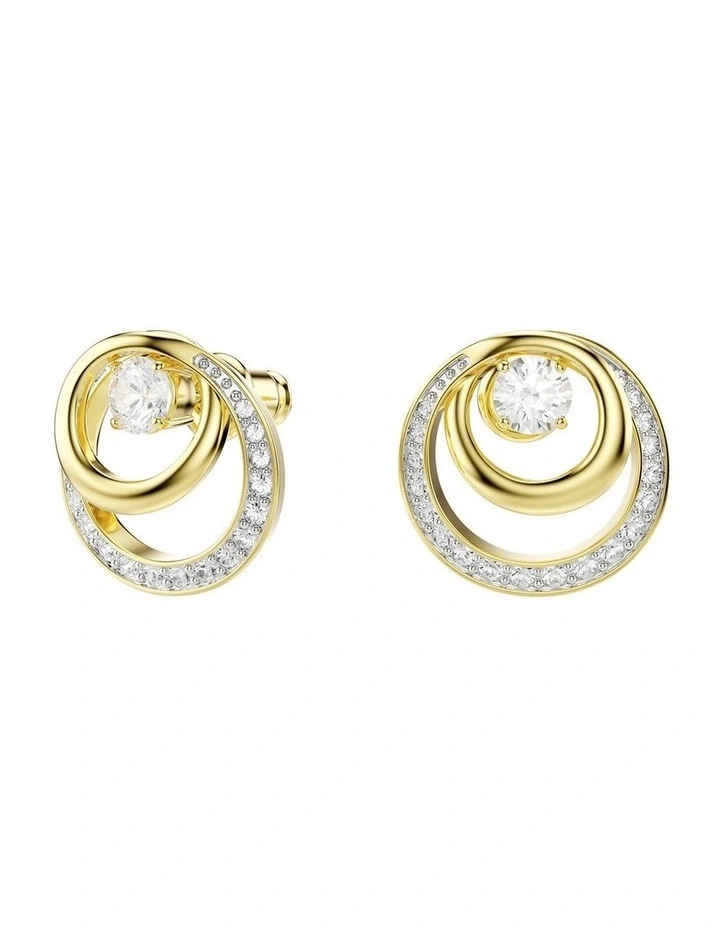 Hyperbola Round Cut Gold-Tone Plated Stud Earrings in White image 2