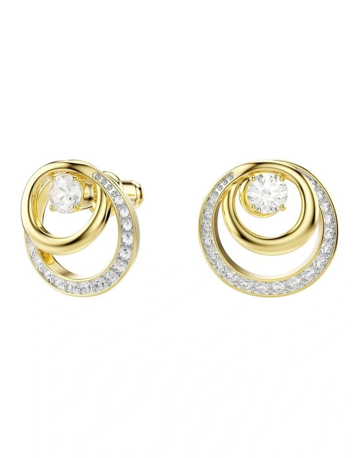 Hyperbola Round Cut Gold-Tone Plated Stud Earrings in White image 2