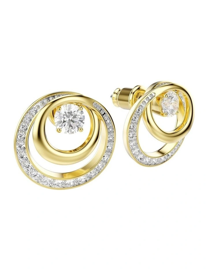 Hyperbola Round Cut Gold-Tone Plated Stud Earrings in White image 3