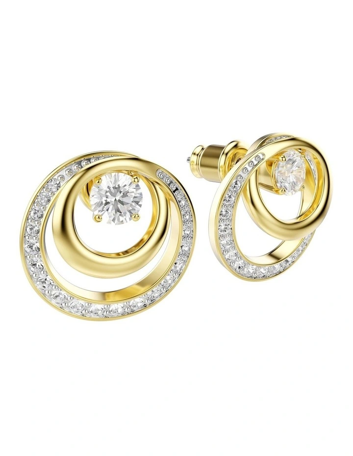 Hyperbola Round Cut Gold-Tone Plated Stud Earrings in White image 3