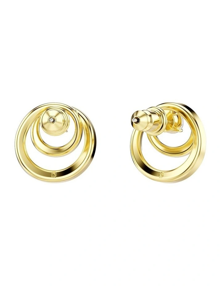 Hyperbola Round Cut Gold-Tone Plated Stud Earrings in White image 4