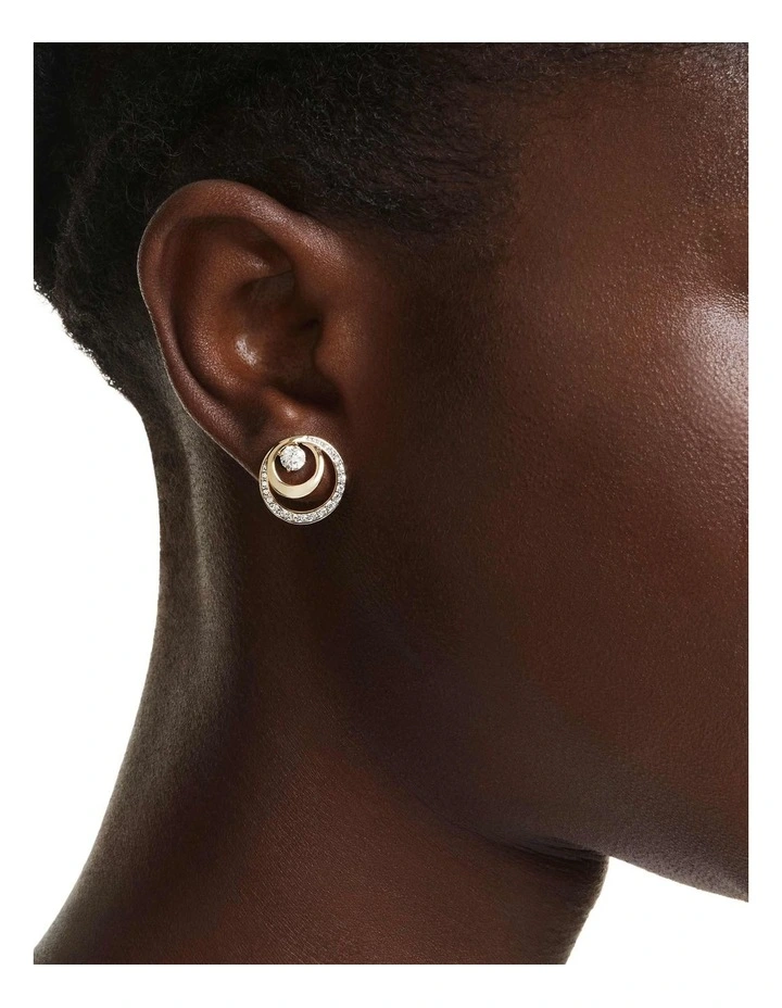 Hyperbola Round Cut Gold-Tone Plated Stud Earrings in White image 5