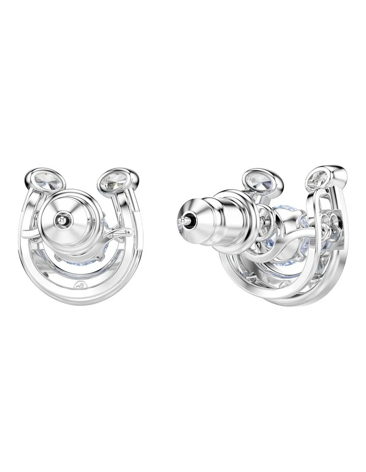 Symbolica Round Cut Pav Horse Shoe Rhodium Plated Stud Earrings in Blue image 4