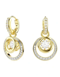 Hyperbola Round Cut Gold-Tone Plated Drop Earrings in White