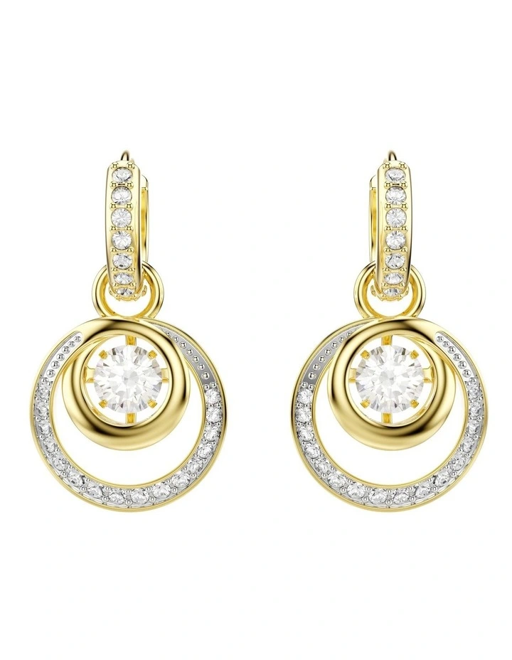 Hyperbola Round Cut Gold-Tone Plated Drop Earrings in White image 2