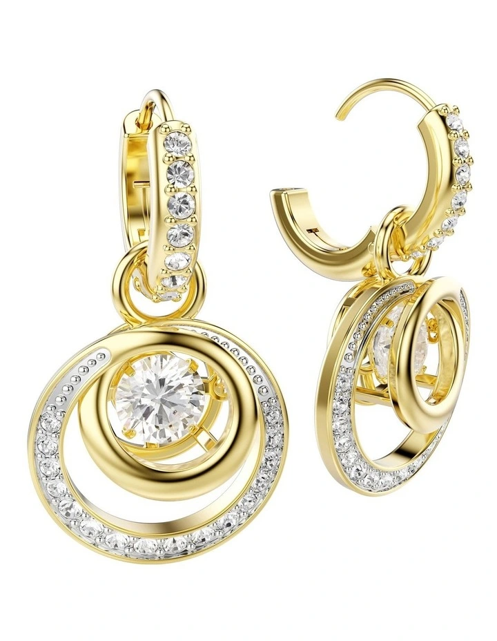 Hyperbola Round Cut Gold-Tone Plated Drop Earrings in White image 3