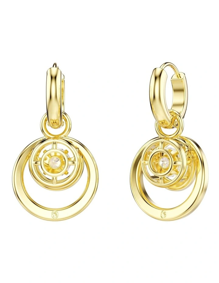 Hyperbola Round Cut Gold-Tone Plated Drop Earrings in White image 4