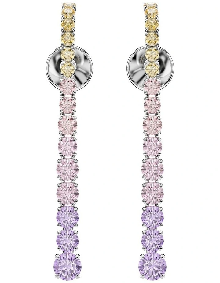 Matrix Gradient Of Round Cuts Rhodium Plated Drop Earrings in Multicolored image 2