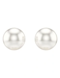Matrix Crystal Pearl Rhodium Plated Stud Earrings in White