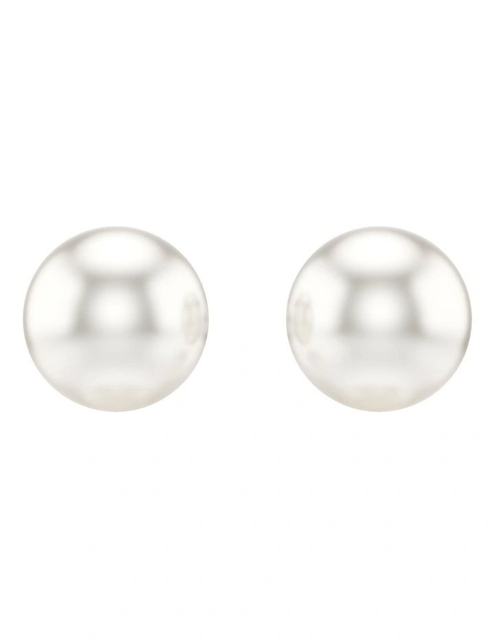 Matrix Crystal Pearl Rhodium Plated Stud Earrings in White image 1