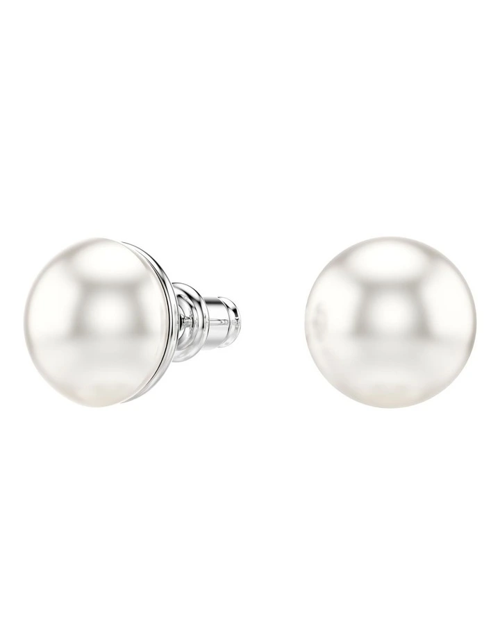 Matrix Crystal Pearl Rhodium Plated Stud Earrings in White image 2