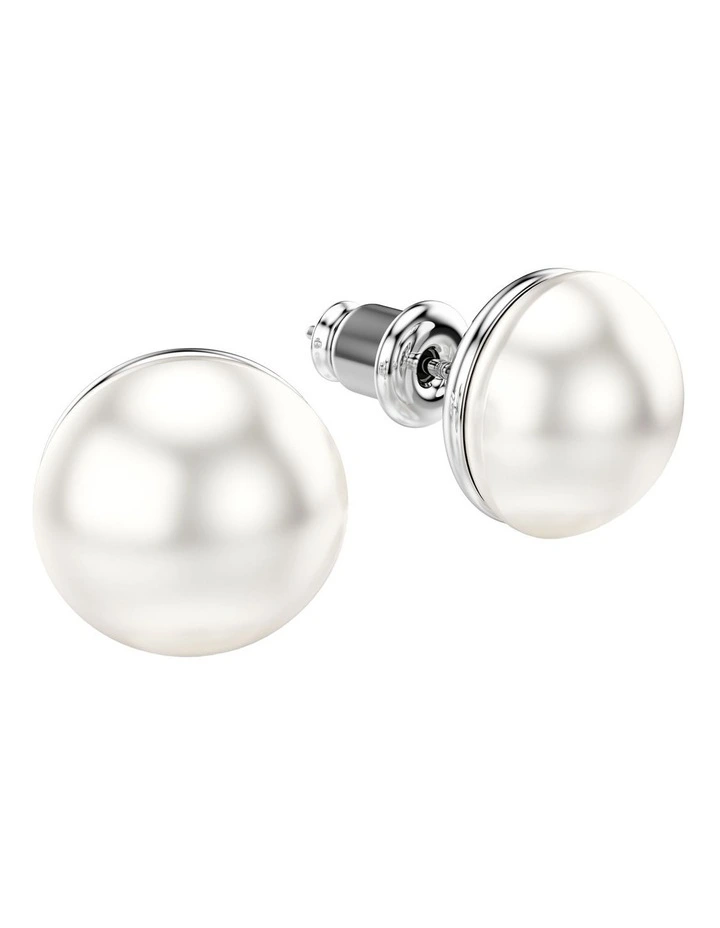 Matrix Crystal Pearl Rhodium Plated Stud Earrings in White image 3