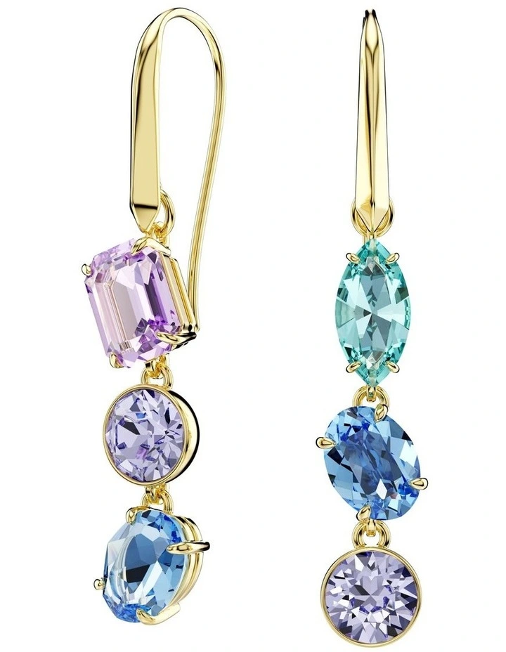 Gema Asymmetrical Design Mixed Cuts Gold-Tone Plated Drop Earrings in Multicolored image 1