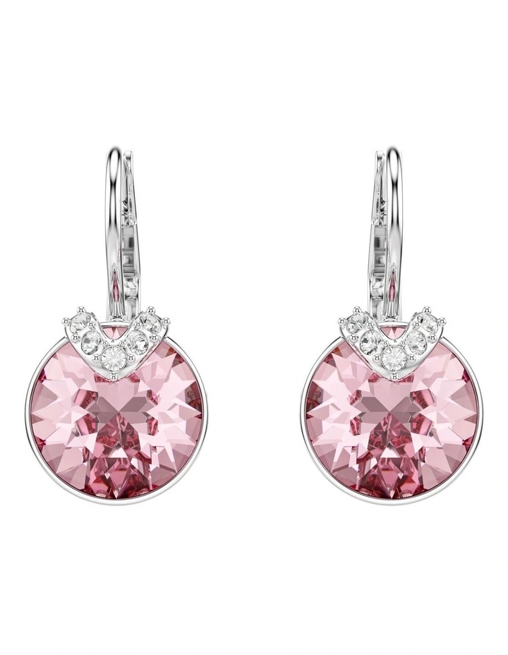 Bella V Round Cut Rhodium Plated Drop Earrings in Pink image 2