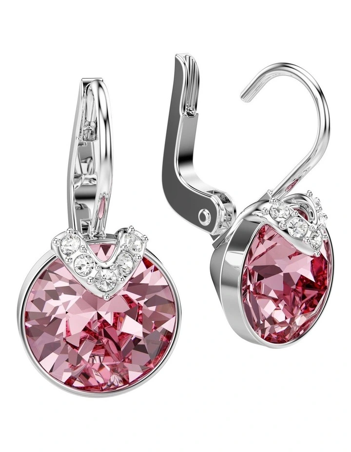Bella V Round Cut Rhodium Plated Drop Earrings in Pink image 3