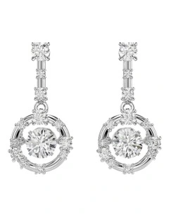 Constella Round Cut Dancing Stone Rhodium Plated Drop Earrings in White
