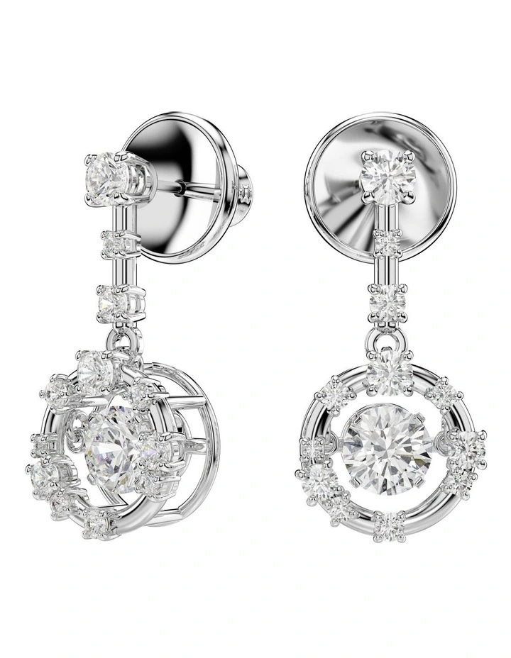 Constella Round Cut Dancing Stone Rhodium Plated Drop Earrings in White image 2