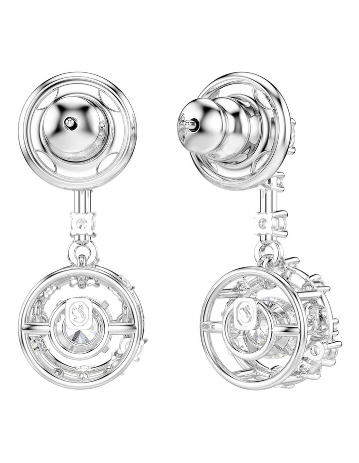 Constella Round Cut Dancing Stone Rhodium Plated Drop Earrings in White image 4
