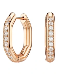 Octagon Shape Round Cut Small Rose Gold-Tone Plated Dextera Hoop Earrings in White