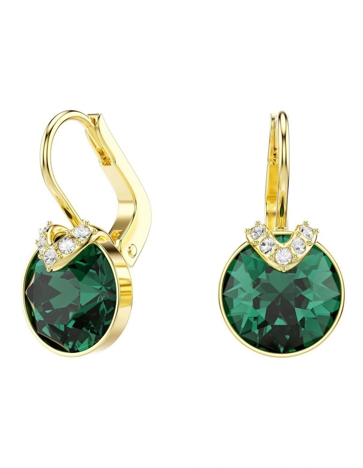 Round Cut Gold-Tone Plated Bella V Drop Earrings in Green image 1
